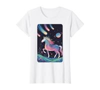 Cosmic Unicorn Meteor Shower Galaxy Planet Value Graphic T-Shirt, Women, White, XL