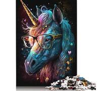 Cosmic Unicorns Wear Glasses 500 Piece Puzzles Wooden Jigsaw Puzzles for Adults, Difficult Jigsaw Adult Challenge Game 500pcs (52x38cm)