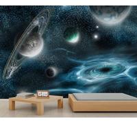 Cosmic Universe Wall Mural Planets Star Rings and Black Hole Murals Space Themed Wallpaper Starry Sky Galaxy Wallpaper for Bedroom Dining Room Office 300 x 210 cm