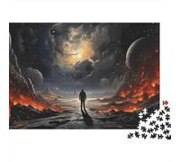 Cosmic Wanderer 1000 Piece Jigsaw Puzzles Lone Figure Under Moon for Adult Educational Game Beautiful Decoration Difficult Challenging Male And Female Birthday 70x50cm/1000pcs Gifts