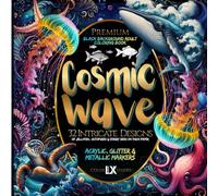 Cosmic Wave: Black Background Adult Coloring Book - 32 Intricate Designs of Jellyfish, Octopuses & Starry Seas on Thick Paper - Perfect for Acrylic, Glitter & Metallic Markers