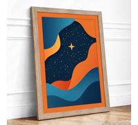 Cosmic Waves at Night Mid Century Framed Wall Art Print A1 Oak