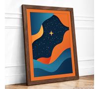 Cosmic Waves at Night Mid Century Framed Wall Art Print A1 Walnut