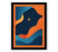 Cosmic Waves at Night Mid-Century Framed Wall Art Print A2 (59.4×42cm) Black, Wall Decor for Living Room, Bedroom, Office & Home, Ready to Hang, Art Gift