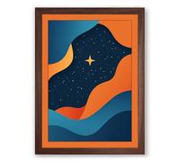 Cosmic Waves at Night Mid-Century Framed Wall Art Print A2 (59.4×42cm) Walnut, Wall Decor for Living Room, Bedroom, Office & Home, Ready to Hang, Art Gift