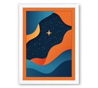 Cosmic Waves at Night Mid-Century Framed Wall Art Print A3 (42×29.7cm) White, Wall Decor for Living Room, Bedroom, Office & Home, Ready to Hang, Art Gift