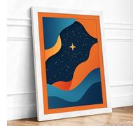 Cosmic Waves at Night Mid Century Framed Wall Art Print A3 White