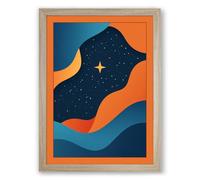Cosmic Waves at Night Mid-Century Framed Wall Art Print A4 (29.7×21cm) Oak, Wall Decor for Living Room, Bedroom, Office & Home, Ready to Hang, Art Gift