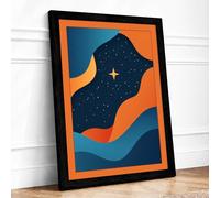 Cosmic Waves at Night Mid Century Framed Wall Art Print A4 Black