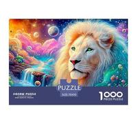 Cosmic White Lion in Vibrant Space Landscape 1000-Piece Jigsaw Puzzle Lion Challenging & Educational for All Ages 70x50cm/1000pcs
