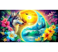 Cosmic-Wolf-and-Tree-Yin-Yang Jigsaw Puzzles for Adults: 1000-Piece Recycled Cardboard - Decoration 38x52cm/1000pcs