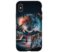 Cosmic Wolf in Japanese Mountain with Sakura and Torii Gate Case for iPhone X/XS