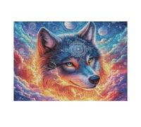 Cosmic Wolf with Mystical Symbols on Head 300 Piece Jigsaw Puzzle for Adults Teens Post Work Wind Down Mind Calming Whimsical Design for Friends 300 PCS