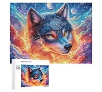 Cosmic Wolf with Mystical Symbols on Head 500 Piece Jigsaw Puzzle for Adults Indoor Calm Activity Stress Reduction Gift for Self Care 500 PCS