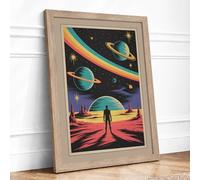 Cosmic Wonder Retro Framed Wall Art Print A1 (84.1×59.4cm) Oak, Wall Decor for Living Room, Bedroom, Office & Home, Ready to Hang, Art Gift