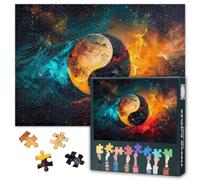 Cosmic Yin Yang Jigsaw Puzzles for Adults 1000 Piece Celestial Bodies Poster Space Theme Galaxy Painting Home Observatory Media Lounge Science Bureau Toy Craft Premium Paper 27.5x19.7 Inch
