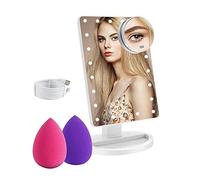 COSMIRROR Lighted Makeup Vanity Mirror with 10X Magnifying and Makeup Sponge, 21 LED Light Up, Touch Sensor Dimming, 180°Free Rotation, Dual Power Supply, Portable Cosmetic Mirror