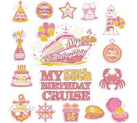Cosmisun Cruise Door Decorations Magnetic - 16 Pcs 55th Birthday Cruise Door Magnets Rose Gold 55 Year Old Cruise Ship Door Decorations Magnet Stickers for 55th Women Men Cabin Carnival Party Decor
