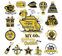 cosmisun Cruise Door Decorations Magnetic, 16 PCS 60th Birthday, Cheers to 60 Years Reusable Magnets, Retro Design for Carnival Cabin, Refrigerator, Party Decor