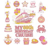 Cosmisun Cruise Door Decorations Magnetic - 16 Pcs 60th Birthday Cruise Door Magnets Rose Gold 60 Years Old Birthday Cruise Ship Door Decorations 1965 Magnet Stickers for Carnival Cabin Party Decor