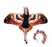 cosmisun Double-Sided Printing Butterfly Wings Shawl Costume and Headband Set for Women Halloween 94.5x44inch, Red Brown, Adjustable