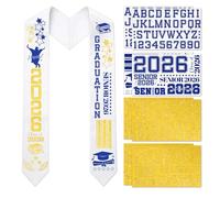 cosmisun Graduation Stole Class of 2026-9 Pcs Graduation Decoration 2026 with Iron on A to Z Letter 0 to 9 Number Patches, Unsex Grad Sash Decor Supplies for High School College (Blue Gold)