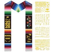 cosmisun Mexican Graduation Sash Stole - 5 Pcs Graduation Decoration 2026 with Iron on Letters Patches, Class of 2026 Mexican American Grad Sash Decor Supplies for High School College