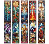 Cosmisun Sword Dragon Bookmark Gifts - 10 Pcs Stained Glass Sword Transparent Bookmark Fantasy Dragon Flower Book Mark Page Clips Gifts for Women Men Book Lovers Teacher Student Bookish Reader