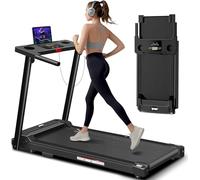 COSMO BUY Folding Electric Walking Pad Treadmill For Home Office Gym Compact Running Machine NO ASSEMBLY With Handle Bar LED Display Bluetooth Speaker Adjustable Speed 1-10KM/H Phone & Bottle Holder