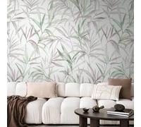 Livingwalls CosmoLiving Non-Woven Wallpaper with Leaf Design in Green, Purple, White - 8,80 x 0,53 m Floral Wallpaper by Cosmopolitan - 791452