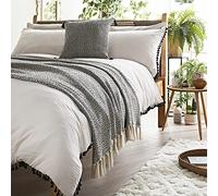 Cosmo Living Geometric Diamond Print Tassel Throw Blanket Sofa Bed Cover Adding Glam To Your Bedroom Home Decor - Plain Reverse Sophisticated Style Black - White (150cmx200cm) Lange, 542715GE