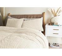 Cosmo Living Tufted Chevron Duvet Cover Set - King Cotton Rich, Easy Care and Machine Washable Duvet Quilt Bedding Set with Matching Pillowcases - King Size - Ivory