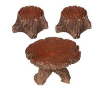 COSMOBETTY 3pcs Mini Resin Fairy Garden Table Chairs Set with Brown Tree Stump Design, Decorative Garden Accessories for Creative Displays and Dollhouse, Realistic Nature-inspired Micro