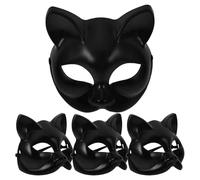 COSMOBETTY 4pcs Black Plastic Cat Masks with Unique Design, DIY Project Feature, Securely Stays in Place for Masquerade Ball and Parties, Animal Face Masks for Women and Ages