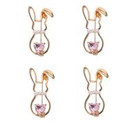 COSMOBETTY 4pcs Pink Jewel Bunny Brooch Set with Alloy Heart Design and Imitation Pearl, Versatile Decoration for Casual Occasions and Bag Ornament, Secure Attachment Lapel Pin for Women