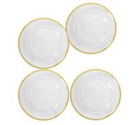 COSMOBETTY 4pcs Plastic Serving Trays with Gold Beaded Edge, Round Decorative Plates for Kitchen Prep and Elegant Party Displays, Stable and Easy Carry Plastic Platters