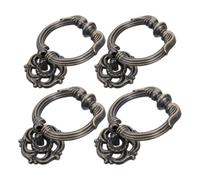 COSMOBETTY 4pcs Vintage Retro Single Hole Zinc Alloy Bail Pull Handle with Antique Bronze Hollowed Floral Designs, Easy to Install Drawer and Wardrobe Cabinet Hardware with Mounting