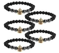 COSMOBETTY 5pcs Men's Stretch Beaded Bracelet with Black Frosted Stone and Warrior Helmet Charm, Stylish Bold Statement Jewelry for Daily Wear and Commute