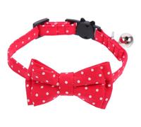 COSMOBETTY Adjustable Red Bow Tie Dog Collar with Bell, Handmade Cotton Pet Collar for Small Dogs, Skin-friendly Material, for Festivals and Special Days
