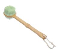 COSMOBETTY Bamboo Handle Dual-Sided Soft Bristle Bath Brush with Long Handle and Hanging Rope, Silicone Body Scrubber for Shower Back Washing and Exfoliating, Light Green Bathing Brush