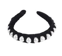 COSMOBETTY Creative Velvet Hair Band with Manmade Pearls, Lightweight and Comfortable Hair Accessory and Women, for Party or Date, Elegant Black Headband
