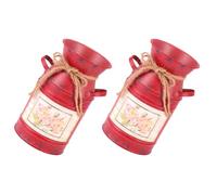 COSMOBETTY Flower Red Flowers Vases 2pcs and Iron for Retro Vase Fresh Small Potted, Rustic Decor Centerpiece Vintage Floral Arrangement Plants Home Table Wedding Party