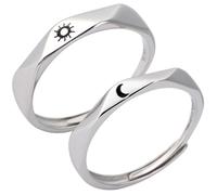 COSMOBETTY Sun and Moon Couple Rings Silver Copper 1 Pair Smooth Comfort Fit Couples Rings for Lovers Anniversary
