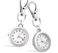 COSMOBETTY Watch Clip-on Nurse Watch 2 Pcs Silver Stainless Steel Glass Material Portable Keychain Buckle Pendant for Doctors and Men