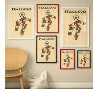 CosmoDoodle Italia 90 World Cup Retro Football Wall Art, Vintage Soccer Mascot Print Collection, Red Black Frame, Sports Decor Size A4 Poster for Bar Kitchen