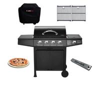 Cosmogrill 5 Gas Burner 4+1 Outdoor Barbecue With Cover, Pizza Stone, Smoker Box & 2 Cast Iron Grill Grates