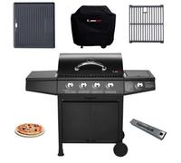 Cosmogrill 5 Gas Burner 4+1 Outdoor Barbecue With Cover, Pizza Stone, Smoker Box, Cast Iron Griddle & Grate