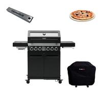 Cosmogrill 6 Burner Platinum Yamara Dark 4+2 Gas Bbq, Viewing Glass - Cover, Pizza & Smoker Box