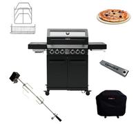 Cosmogrill 6 Burner Platinum Yamara Dark 4+2 Gas Bbq, Viewing Glass With Cover, Rotisserie, Storage Set, Pizza Stone & Smoker Box