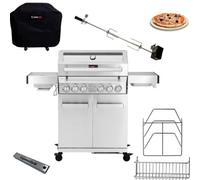 Cosmogrill 6 Burner Stainless Steel Yamara 4+2 Gas Bbq, Viewing Glass, Cover, Storage Set, Smoker Box, Pizza Stone & Rotisserie